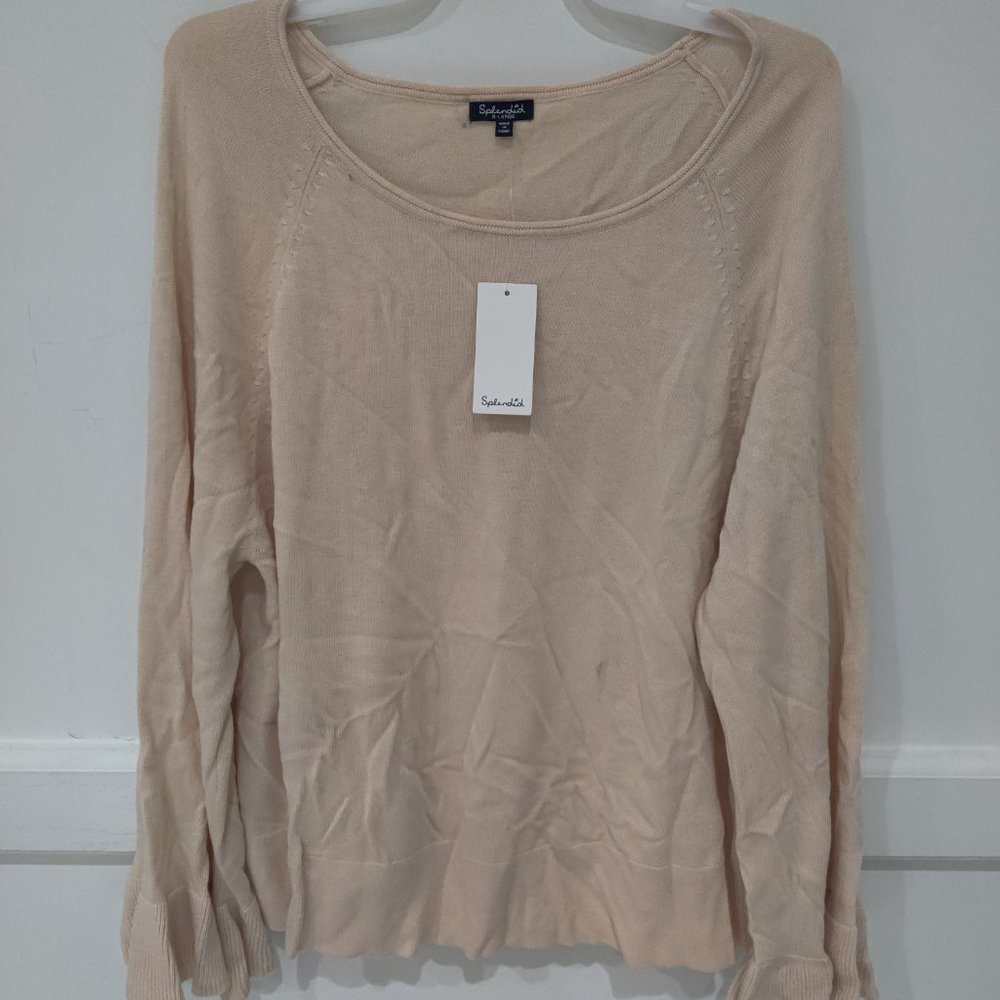 SOILED Splendid Women's Bell Sleeve Scoop Neck Ribbed Knit Top Sz XL $130 3A018